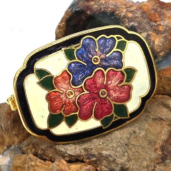 Unbranded Jewelry - Vtg Cloisonné Floral Scarf Handkerchief Ring Multicolored Enamel Gold-Tone
